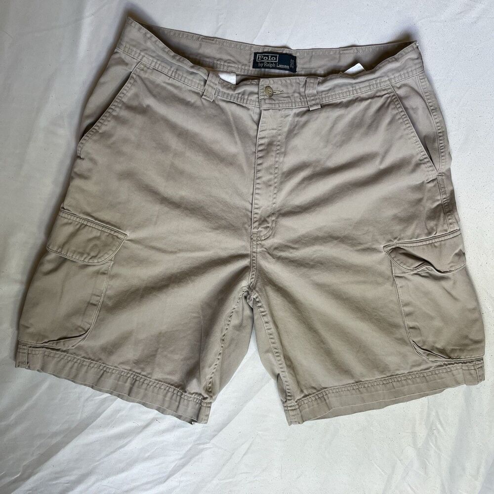 Y2K Polo Ralph Lauren Shorts Mens 36 Brown Cargo Pockets Chino Flat Front